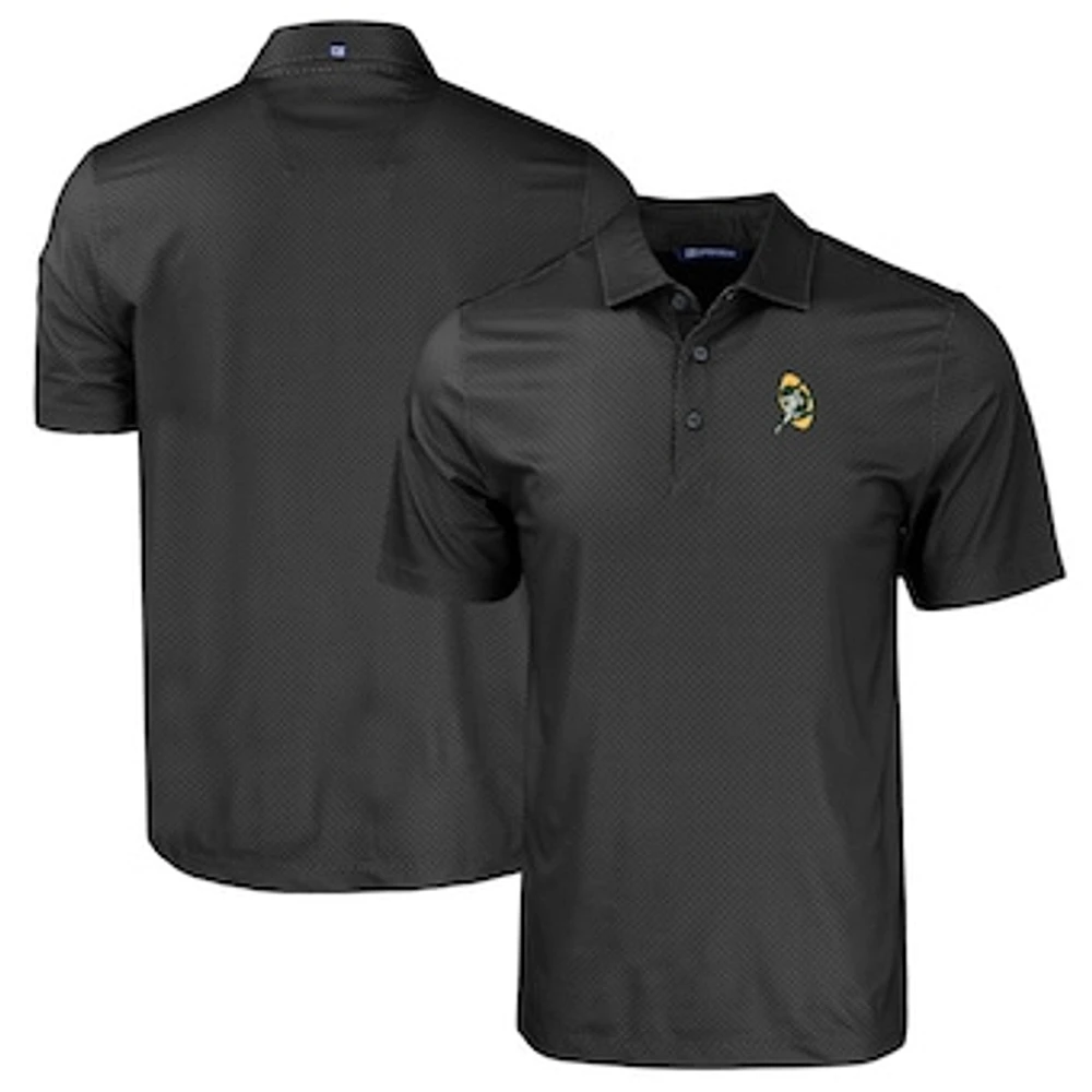 Men's Cutter & Buck Black Green Bay Packers Throwback Big & Tall Pike Eco Tonal Geo Print Stretch Recycled Polo