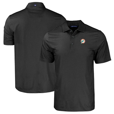 Men's Cutter & Buck Black Miami Dolphins Throwback Big & Tall Pike Eco Tonal Geo Print Stretch Recycled Polo