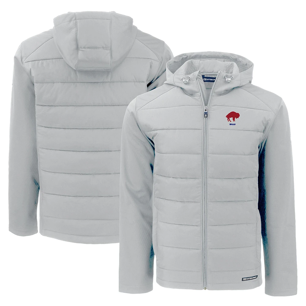 Men's Cutter & Buck Gray Buffalo Bills Throwback Evoke Hybrid Eco Softshell Recycled Full-Zip Hoodie Jacket