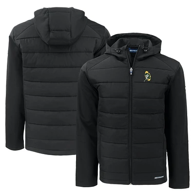 Men's Cutter & Buck Black Green Bay Packers Throwback Evoke Hybrid Eco Softshell Recycled Full-Zip Hoodie Jacket