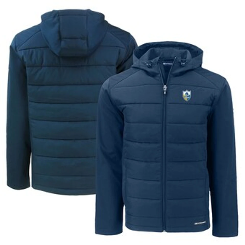 Men's Cutter & Buck Navy Los Angeles Chargers Throwback Evoke Hybrid Eco Softshell Recycled Full-Zip Hoodie Jacket