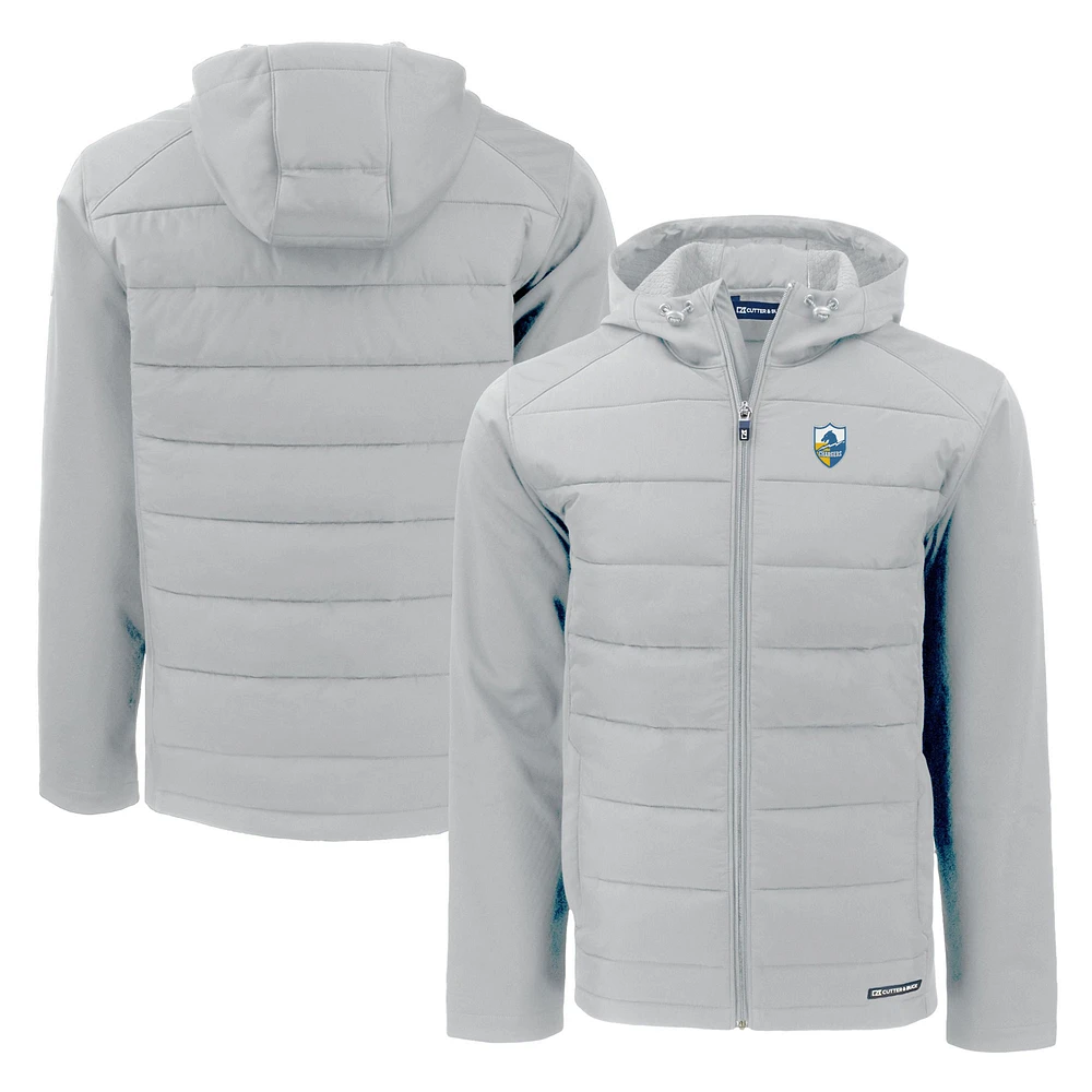 Men's Cutter & Buck Gray Los Angeles Chargers Throwback Evoke Hybrid Eco Softshell Recycled Full-Zip Hoodie Jacket