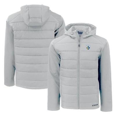 Men's Cutter & Buck Gray Los Angeles Chargers Throwback Evoke Hybrid Eco Softshell Recycled Full-Zip Hoodie Jacket