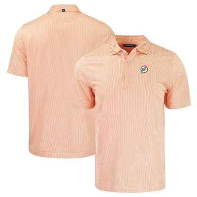 Men's Cutter & Buck Orange Miami Dolphins Throwback Big & Tall Pike Eco Symmetry Print Stretch Recycled Polo