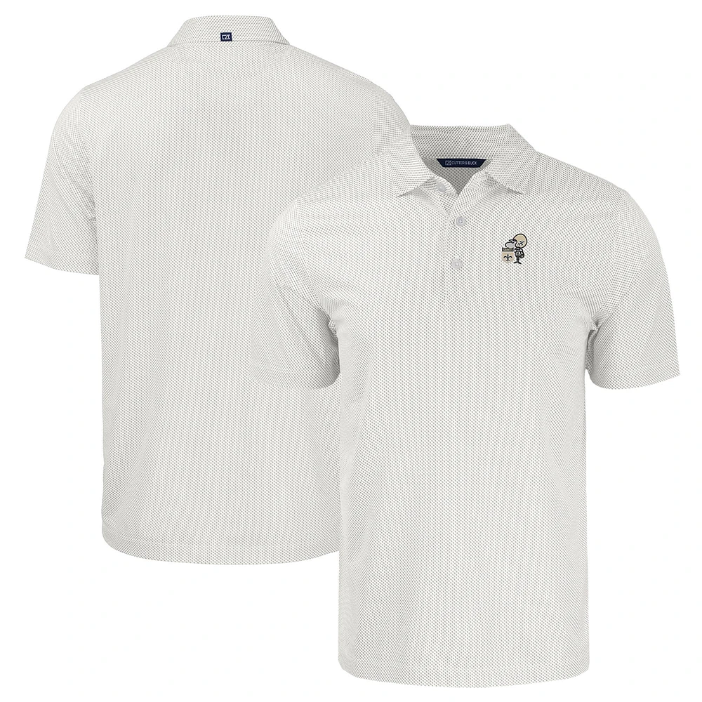 Men's Cutter & Buck White New Orleans Saints Throwback Big & Tall Pike Eco Symmetry Print Stretch Recycled Polo