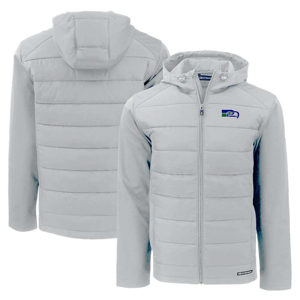 Men's Cutter & Buck Gray Seattle Seahawks Throwback Evoke Hybrid Eco Softshell Recycled Full-Zip Hoodie Jacket