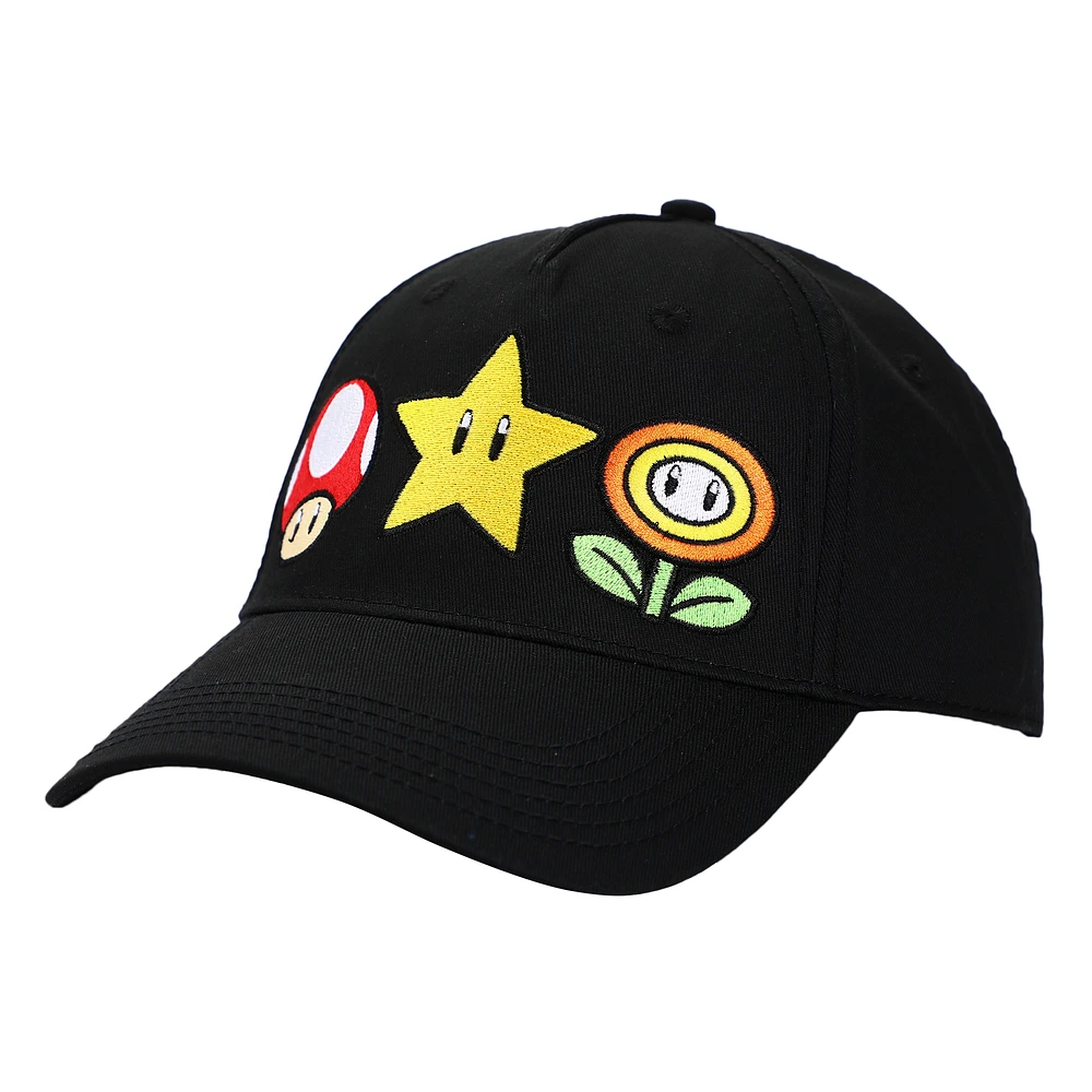 Unisex Black Super Mario Bros. Power Ups Adjustable Hat