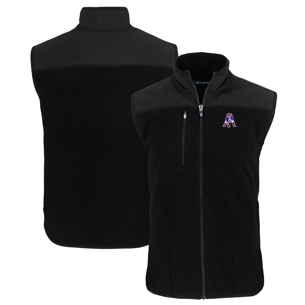 Men's Cutter & Buck Black New England Patriots Throwback Big Tall Cascade Eco Sherpa Fleece Full-Zip Vest
