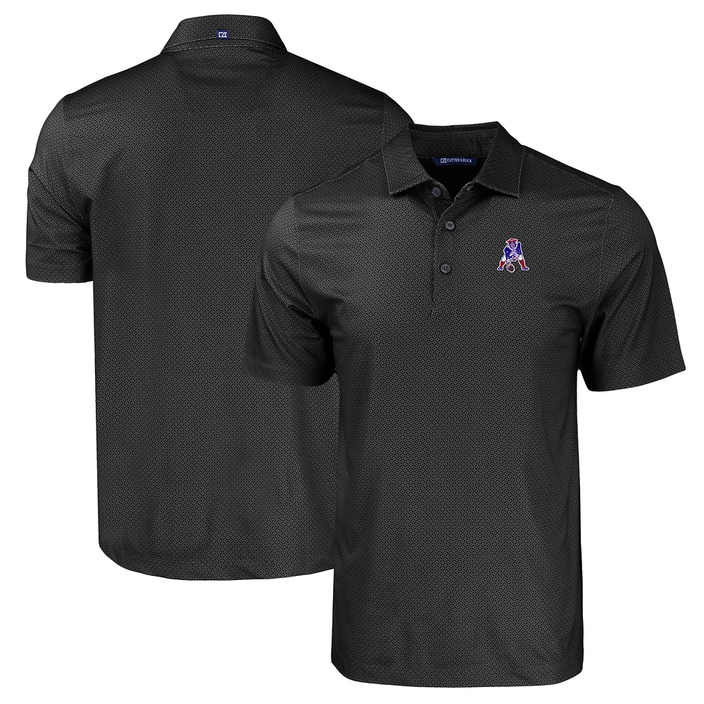 Men's Cutter & Buck Black New England Patriots Throwback Big & Tall Pike Eco Tonal Geo Print Stretch Recycled Polo