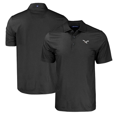 Men's Cutter & Buck Black Philadelphia Eagles Throwback Big & Tall Pike Eco Tonal Geo Print Stretch Recycled Polo