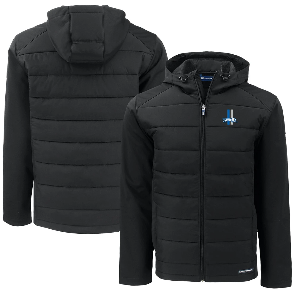 Men's Cutter & Buck Black Detroit Lions Throwback Big Tall Evoke Hybrid Eco Softshell Recycled Full-Zip Jacket