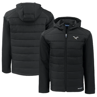Men's Cutter & Buck Black Philadelphia Eagles Throwback Big Tall Evoke Hybrid Eco Softshell Recycled Full-Zip Hoodie