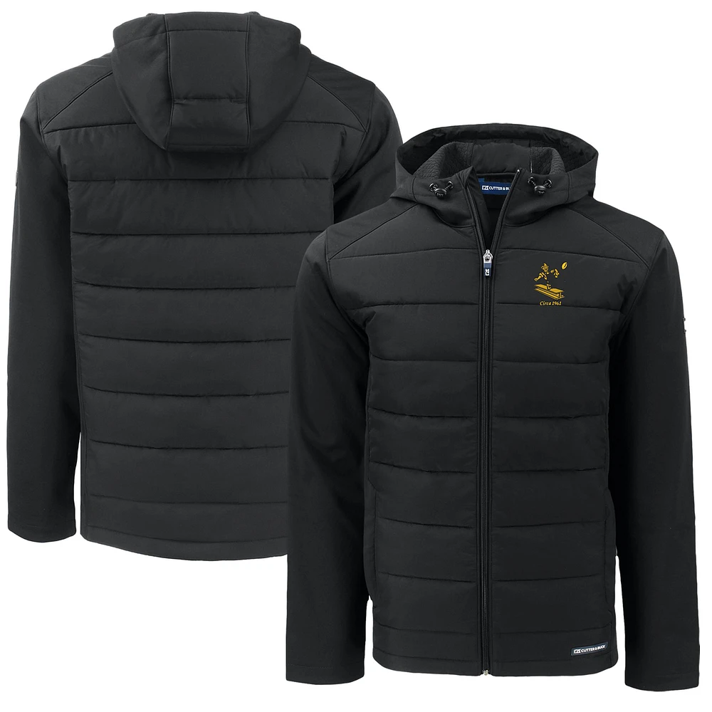Men's Cutter & Buck Black Pittsburgh Steelers Throwback Big Tall Evoke Hybrid Eco Softshell Recycled Full-Zip Hoodie