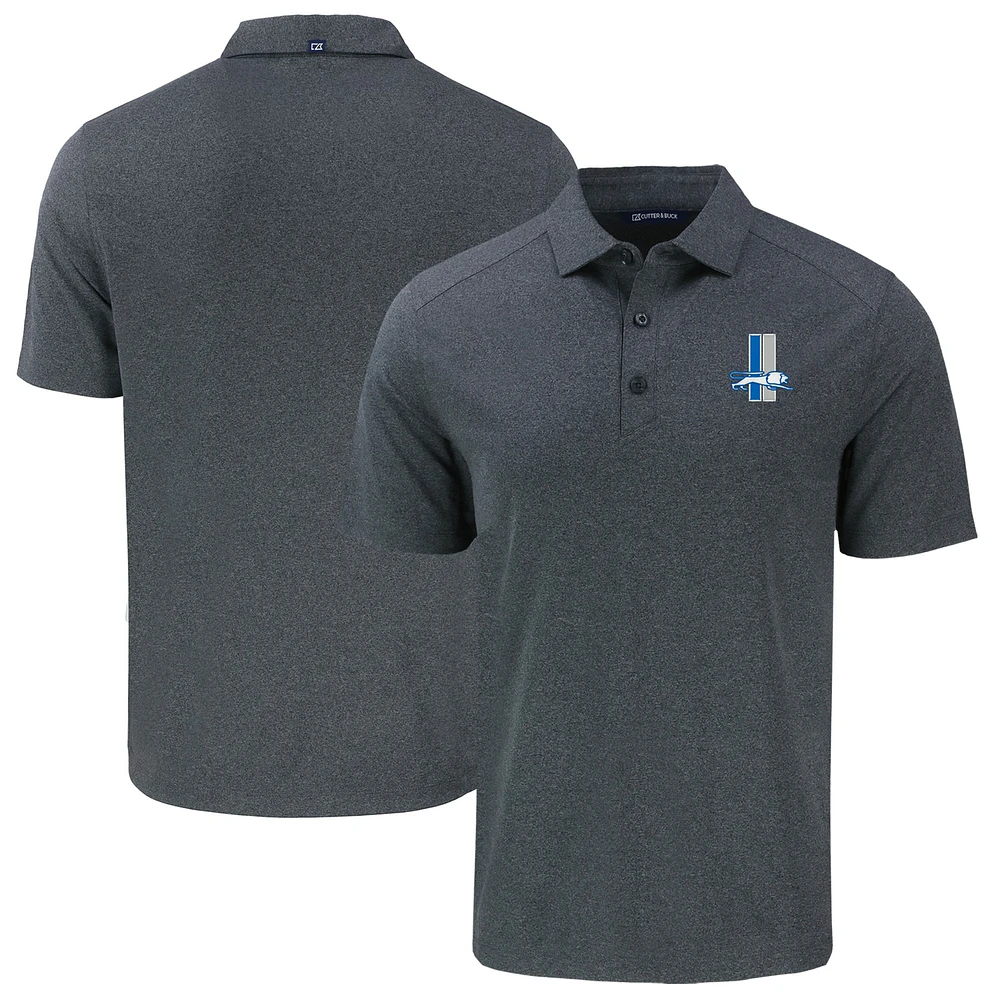 Men's Cutter & Buck Heather Black Detroit Lions Throwback Big Tall Forge Eco Stretch Recycled Polo