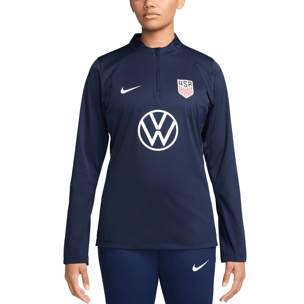 Women's Nike Navy USMNT 2024 Strike Drill Performance Quarter-Zip Pullover Top