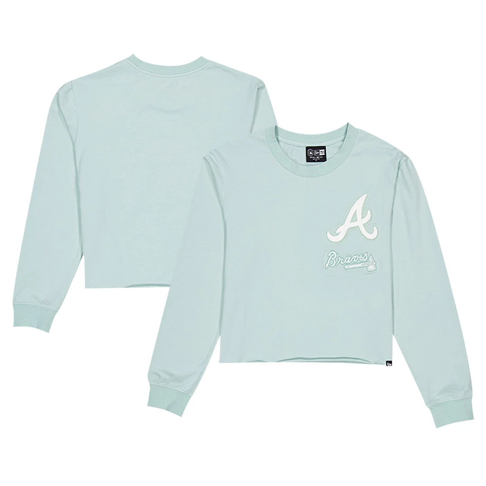 Women's New Era Mint Atlanta Braves Breeze Logo Select Cropped Long Sleeve T-Shirt