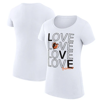 Women's G-III 4Her by Carl Banks White Baltimore Orioles Super-Slim Fit Lightweight Love Graphic Team T-Shirt
