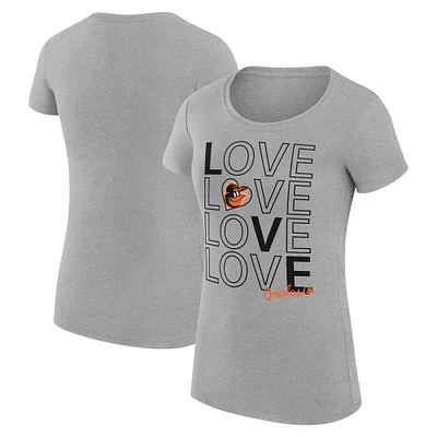Women's G-III 4Her by Carl Banks Heather Gray Baltimore Orioles Super-Slim Fit Lightweight Love Graphic Team T-Shirt