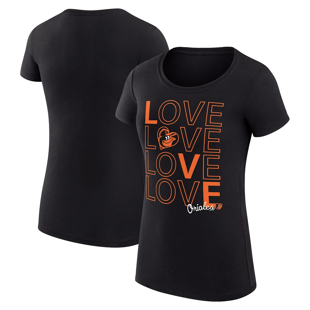 Women's G-III 4Her by Carl Banks Black Baltimore Orioles Super-Slim Fit Lightweight Love Graphic Team T-Shirt