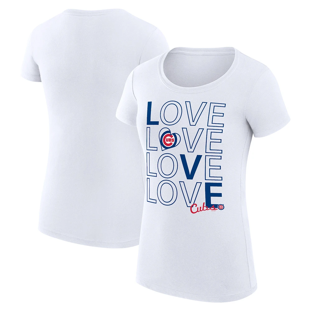 Women's G-III 4Her by Carl Banks White Chicago Cubs Super-Slim Fit Lightweight Love Graphic Team T-Shirt