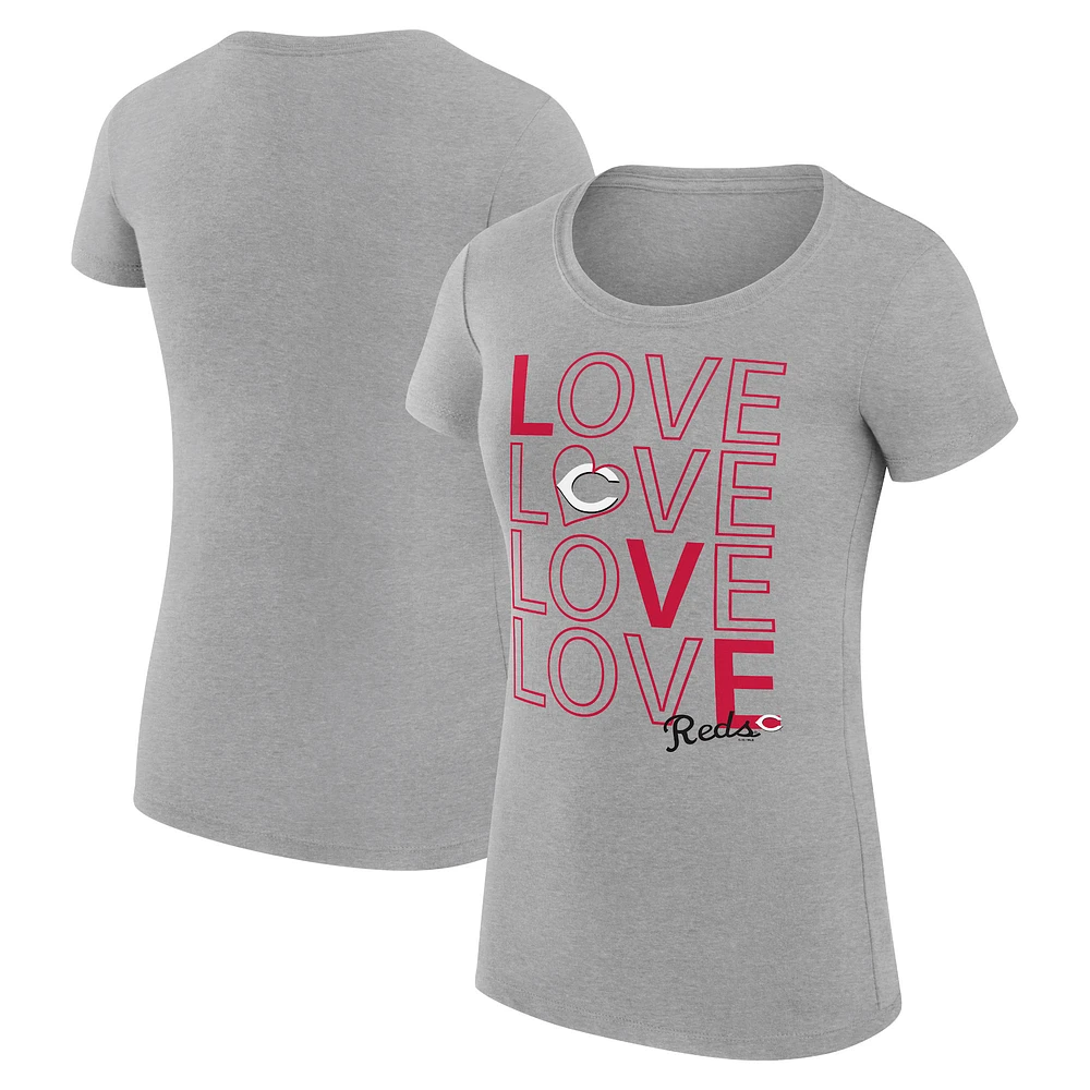 Women's G-III 4Her by Carl Banks Heather Gray Cincinnati Reds Super-Slim Fit Lightweight Love Graphic Team T-Shirt