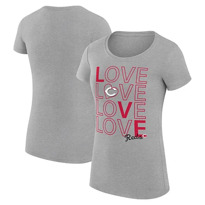 Women's G-III 4Her by Carl Banks Heather Gray Cincinnati Reds Super-Slim Fit Lightweight Love Graphic Team T-Shirt