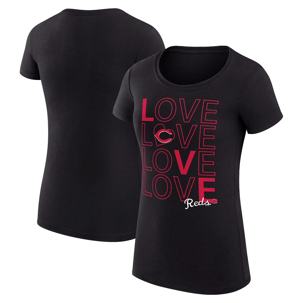 Women's G-III 4Her by Carl Banks Black Cincinnati Reds Super-Slim Fit Lightweight Love Graphic Team T-Shirt