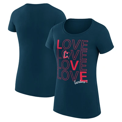 Women's G-III 4Her by Carl Banks Navy Cleveland Guardians Super-Slim Fit Lightweight Love Graphic Team T-Shirt