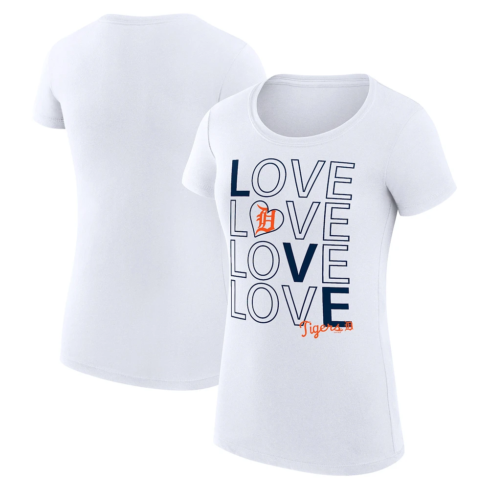 Women's G-III 4Her by Carl Banks White Detroit Tigers Super-Slim Fit Lightweight Love Graphic Team T-Shirt