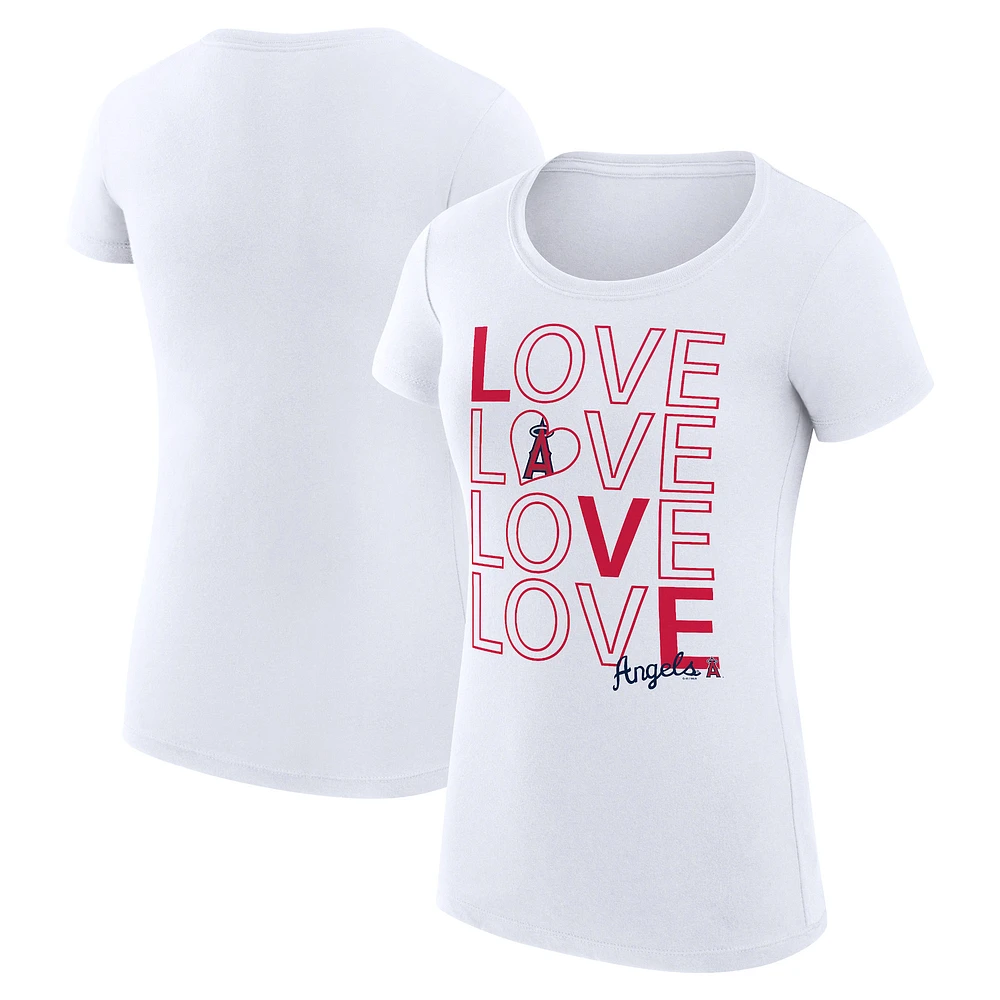 Women's G-III 4Her by Carl Banks White Los Angeles Angels Super-Slim Fit Lightweight Love Graphic Team T-Shirt