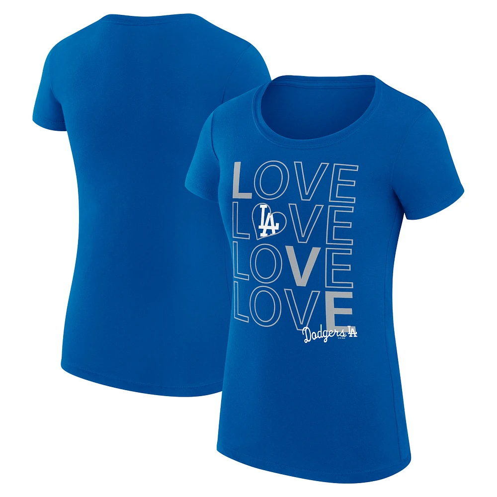 Women's G-III 4Her by Carl Banks Royal Los Angeles Dodgers Super-Slim Fit Lightweight Love Graphic Team T-Shirt