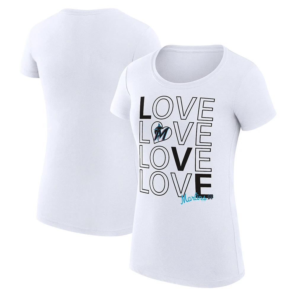 Women's G-III 4Her by Carl Banks White Miami Marlins Super-Slim Fit Lightweight Love Graphic Team T-Shirt