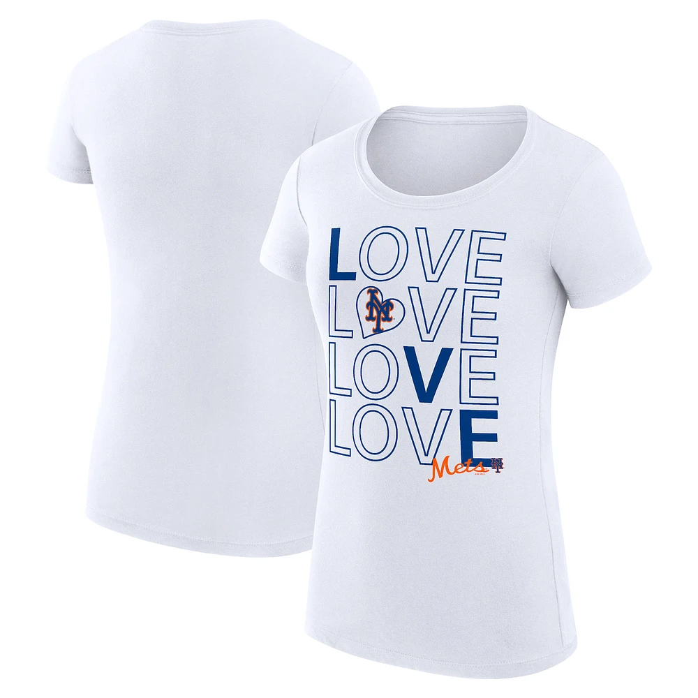 Women's G-III 4Her by Carl Banks White New York Mets Super-Slim Fit Lightweight Love Graphic Team T-Shirt