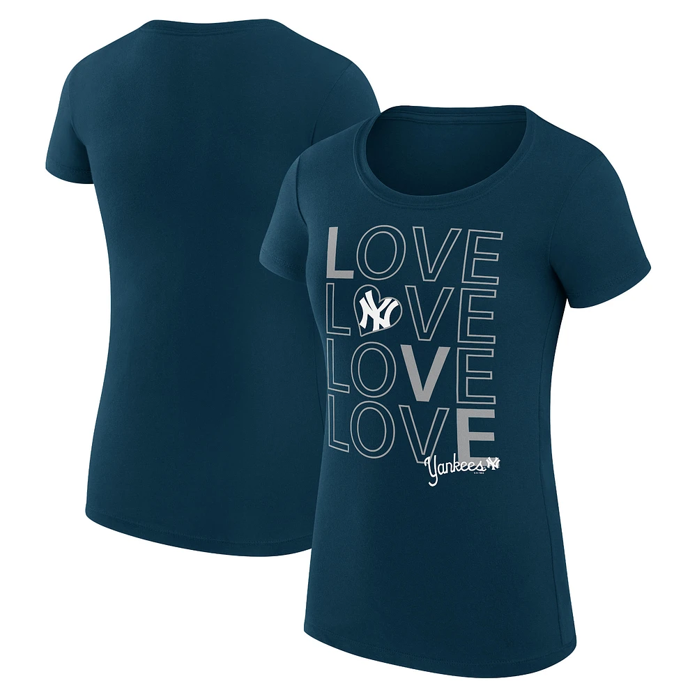Women's G-III 4Her by Carl Banks Navy New York Yankees Super-Slim Fit Lightweight Love Graphic Team T-Shirt