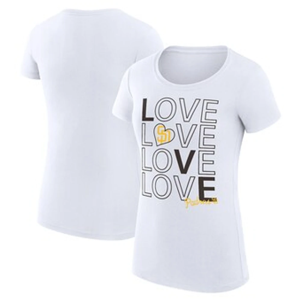 Women's G-III 4Her by Carl Banks White San Diego Padres Super-Slim Fit Lightweight Love Graphic Team T-Shirt