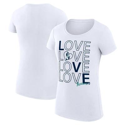 Women's G-III 4Her by Carl Banks White Seattle Mariners Super-Slim Fit Lightweight Love Graphic Team T-Shirt