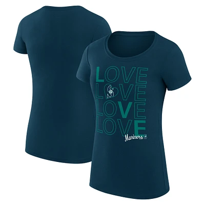 Women's G-III 4Her by Carl Banks Navy Seattle Mariners Super-Slim Fit Lightweight Love Graphic Team T-Shirt