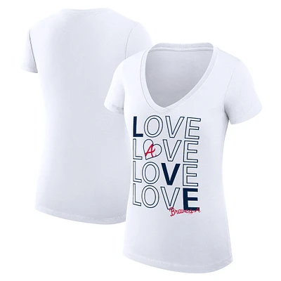 Women's G-III 4Her by Carl Banks White Atlanta Braves Super-Slim Fit Lightweight Love Graphic Team V-Neck T-Shirt