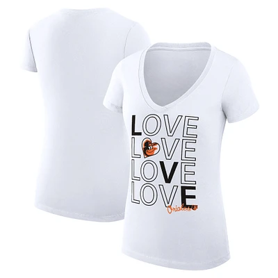 Women's G-III 4Her by Carl Banks White Baltimore Orioles Super-Slim Fit Lightweight Love Graphic Team V-Neck T-Shirt