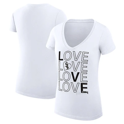 Women's G-III 4Her by Carl Banks White Chicago Sox Super-Slim Fit Lightweight Love Graphic Team V-Neck T-Shirt