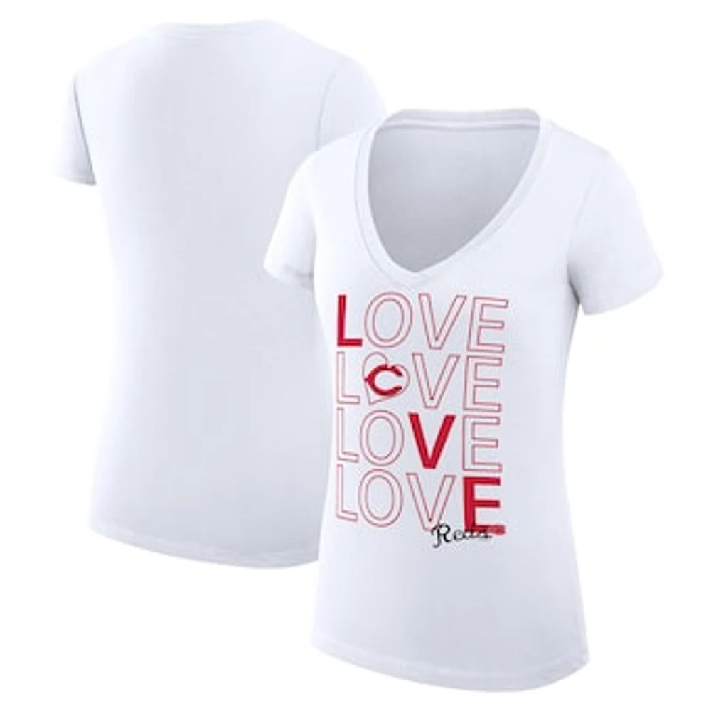 Women's G-III 4Her by Carl Banks White Cincinnati Reds Super-Slim Fit Lightweight Love Graphic Team V-Neck T-Shirt