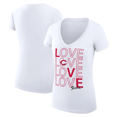 Women's G-III 4Her by Carl Banks White Cincinnati Reds Super-Slim Fit Lightweight Love Graphic Team V-Neck T-Shirt