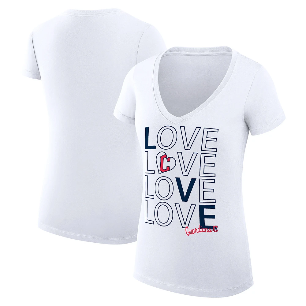 Women's G-III 4Her by Carl Banks White Cleveland Guardians Super-Slim Fit Lightweight Love Graphic Team V-Neck T-Shirt