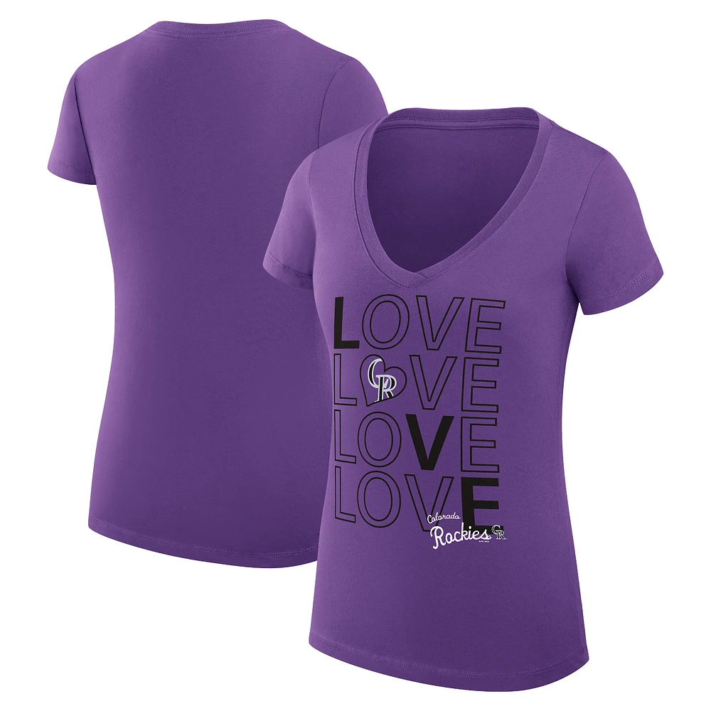 Women's G-III 4Her by Carl Banks Purple Colorado Rockies Super-Slim Fit Lightweight Love Graphic Team V-Neck T-Shirt