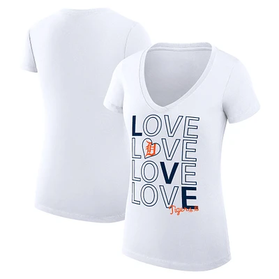 Women's G-III 4Her by Carl Banks White Detroit Tigers Super-Slim Fit Lightweight Love Graphic Team V-Neck T-Shirt