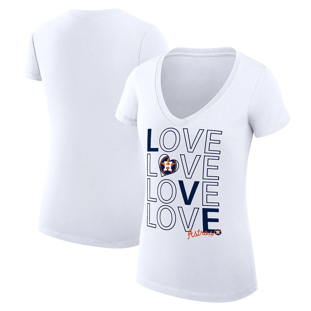 Women's G-III 4Her by Carl Banks White Houston Astros Super-Slim Fit Lightweight Love Graphic Team V-Neck T-Shirt