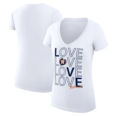 Women's G-III 4Her by Carl Banks White Houston Astros Super-Slim Fit Lightweight Love Graphic Team V-Neck T-Shirt
