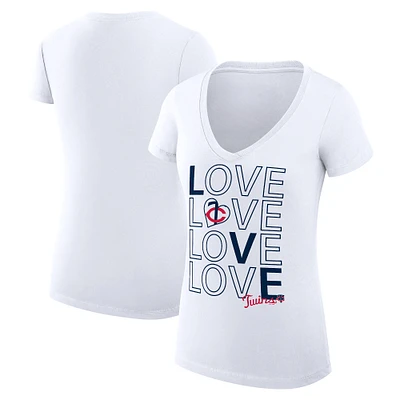 Women's G-III 4Her by Carl Banks White Minnesota Twins Super-Slim Fit Lightweight Love Graphic Team V-Neck T-Shirt