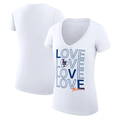 Women's G-III 4Her by Carl Banks White New York Mets Super-Slim Fit Lightweight Love Graphic Team V-Neck T-Shirt
