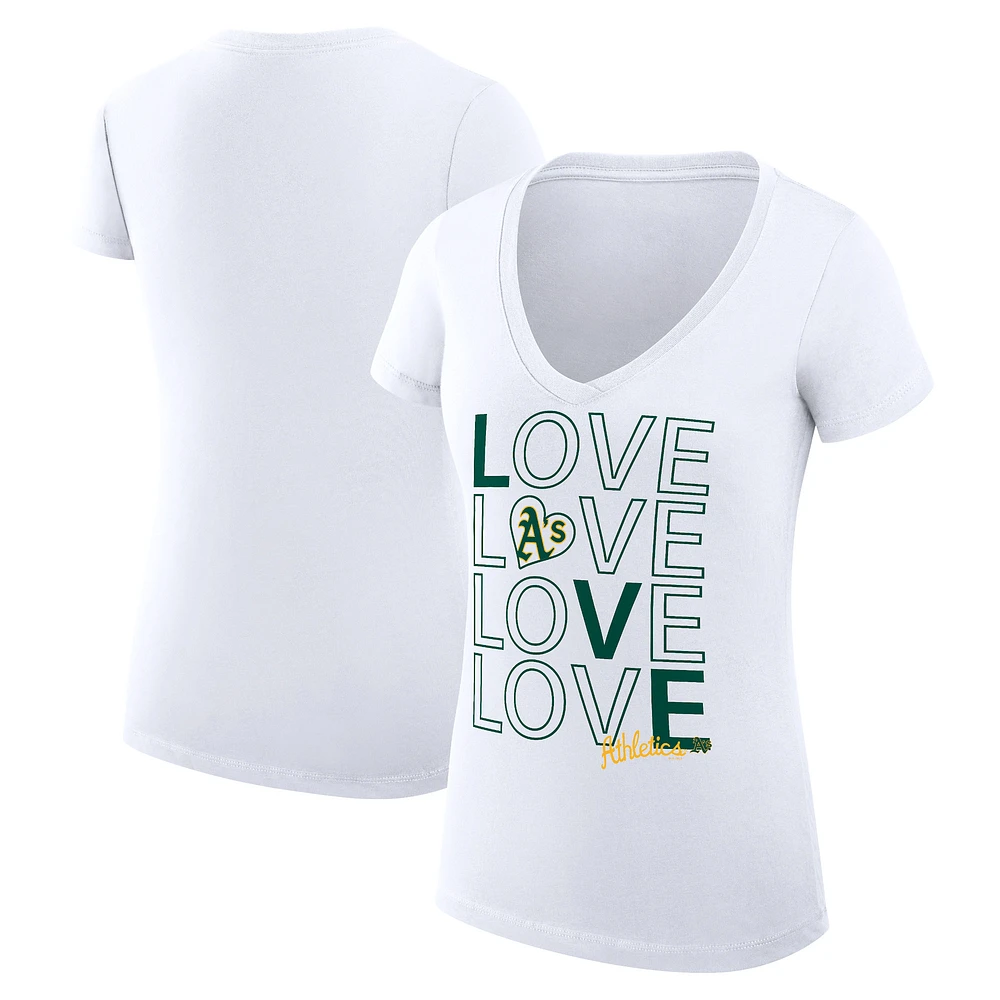 Women's G-III 4Her by Carl Banks White Athletics Super-Slim Fit Lightweight Love Graphic Team V-Neck T-Shirt